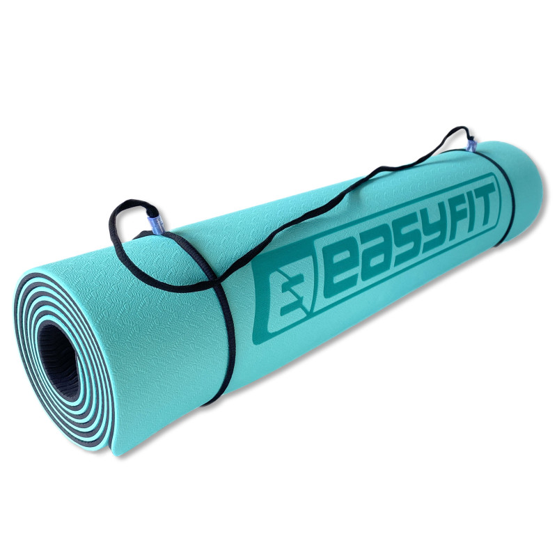 Двухслойный коврик EasyFit для пилатеса, фитнеса и йоги, 183x61 см, толщина 6 мм, TPE/TC, ECO-Friendly, мятно-черный