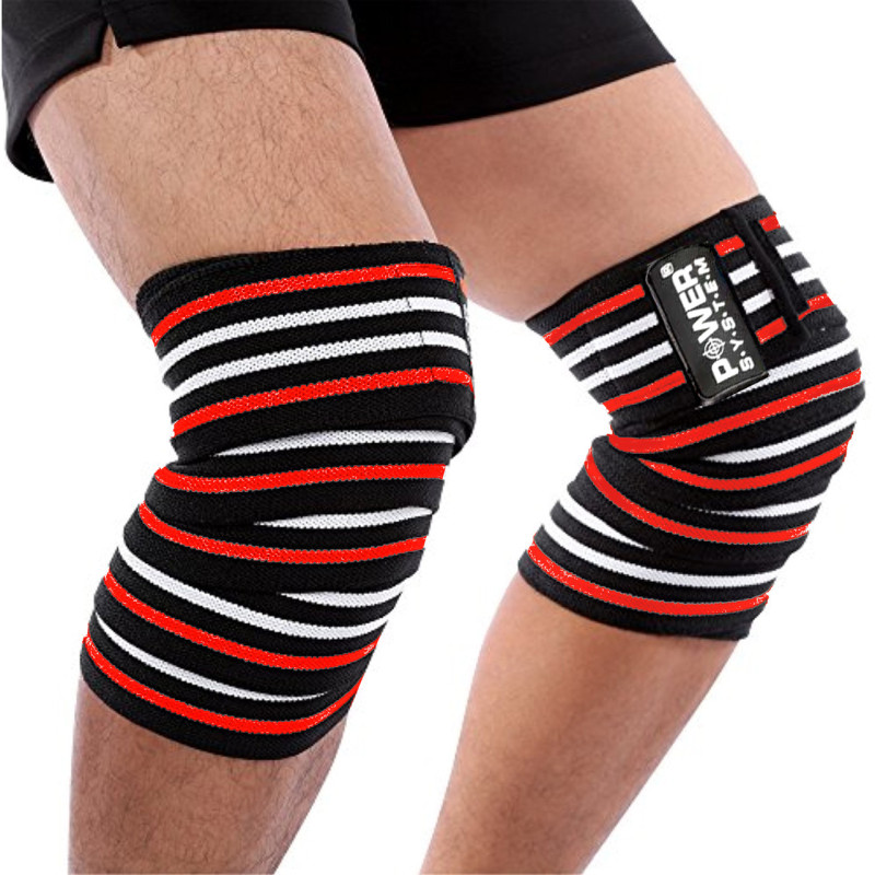 Бинти на коліна Power System PS-3700 Knee Wraps Red/Black (пара), Довжина 2 м, Ширина 8 см, Бавовна, PU, Spandex, Чорно-червоний
