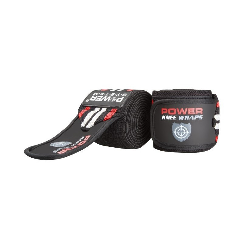Бинти на коліна Power System PS-3700 Knee Wraps Red/Black (пара), Довжина 2 м, Ширина 8 см, Бавовна, PU, Spandex, Чорно-червоний