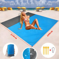 Большой пляжный коврик Must-have 210x200 см голубой с серым