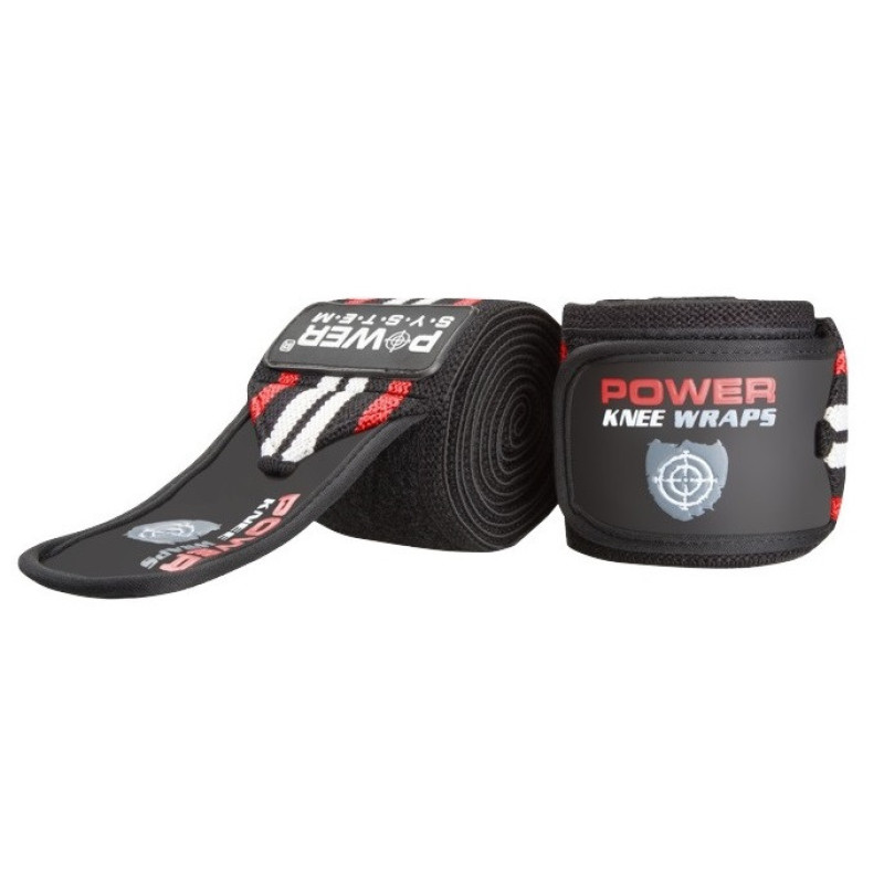 Бинти на коліна Power System PS-3700 Knee Wraps Red/Black (пара), Довжина 2 м, Ширина 8 см, Бавовна, PU, Spandex, Чорно-червоний