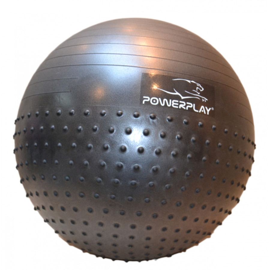 М'яч для фітнесу (фітбол) напівмасажний PowerPlay 4003 Ø75 cm Gymball Темно-сірий + помпа