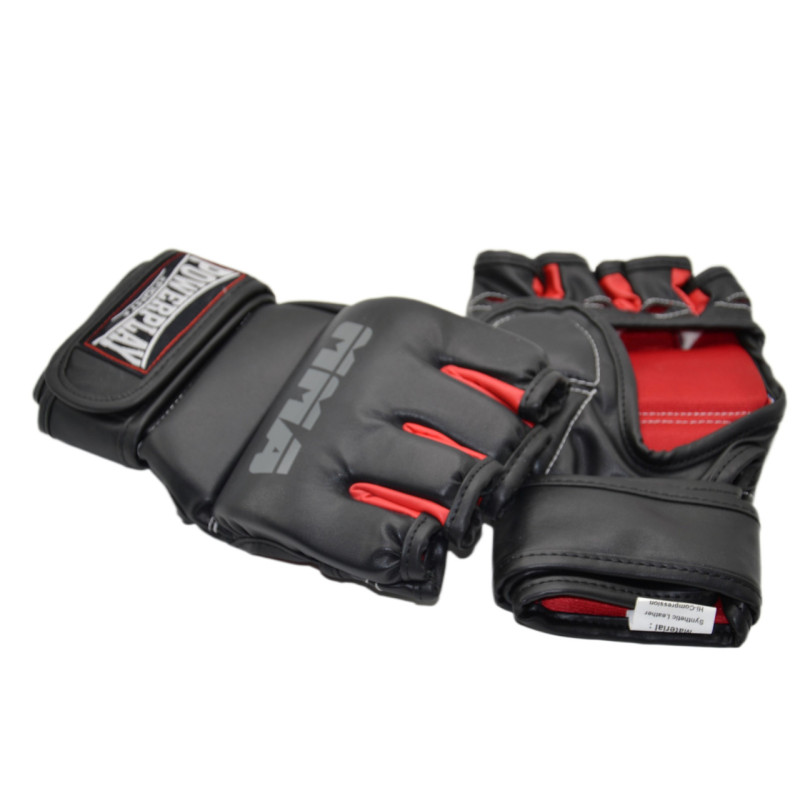 Рукавиці для MMA PowerPlay 3053, Розмір S/M, Штучна шкіра (PU),  Чорно-Червоний