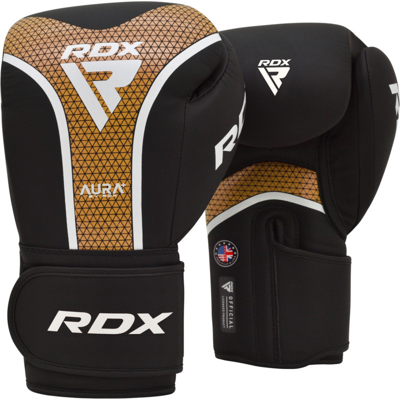 Боксерські рукавиці RDX AURA PLUS T-17 Black Golden 16 унцій 