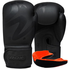 Боксерские перчатки RDX F15 Noir Matte Black (капа в комплекте), 14 унций, Искусственная кожа ConvEX Skin Combat Leather, Черный (матовый)