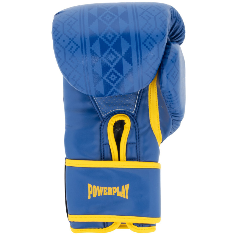 Боксерские перчатки PowerPlay 3021 Украина, 14 унций, Полиуретан (эко-кожа), Сине-желтый