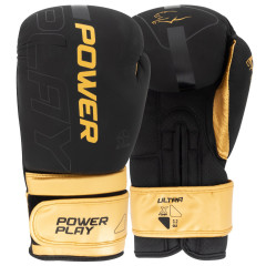 Боксерские перчатки PowerPlay 3024 Ultra Mat, 16 унций, Искусственная кожа (PU), Черно-золотой