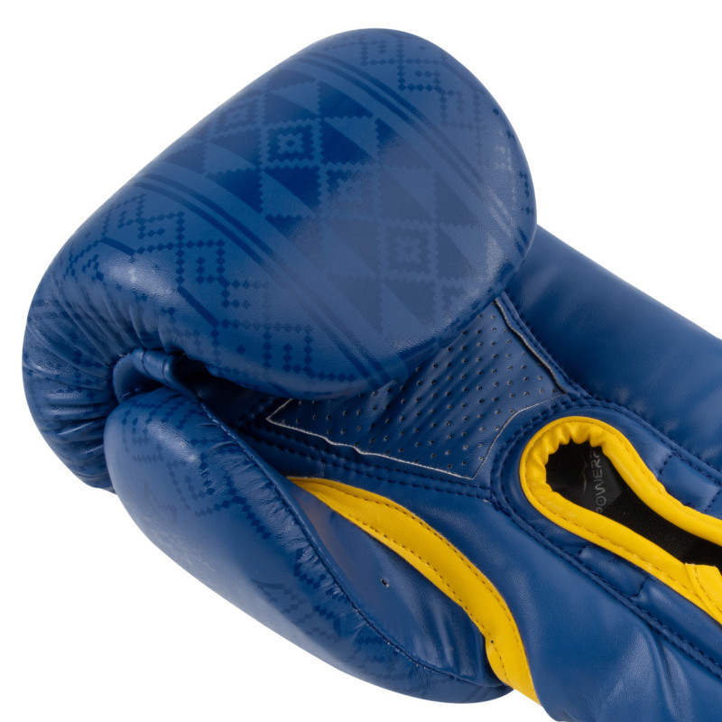 Боксерские перчатки PowerPlay 3021 Украина, 14 унций, Полиуретан (эко-кожа), Сине-желтый