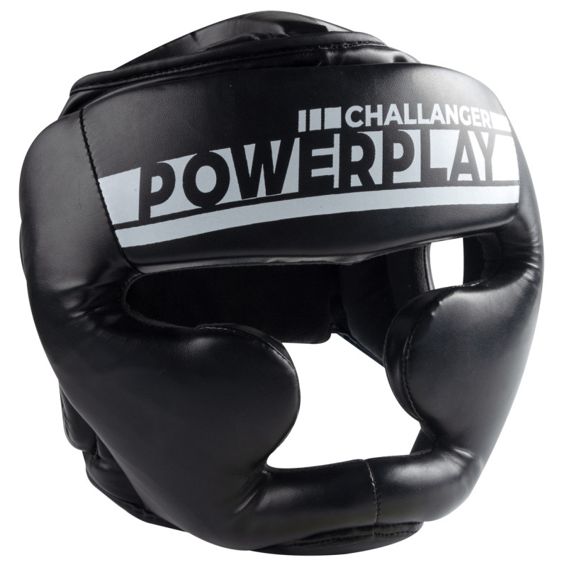 Боксерский шлем тренировочный PowerPlay 3048, Размер М, Тип: закрытий, PU-кожа, Пенный напоминатель, Черно-белый