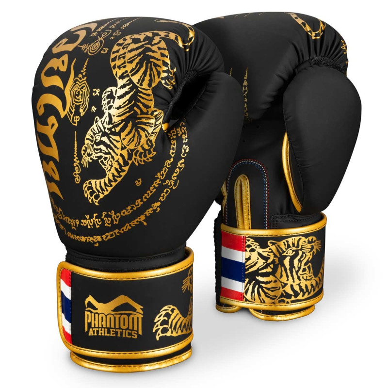 Боксерські рукавиці Phantom Muay Thai Black Gold 14 унцій (Бинти 4м. )