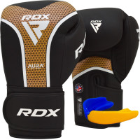 Боксерские перчатки RDX AURA PLUS T-17 Черно-золотые 16 унций (накладки в комплекте)