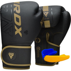 Боксерские перчатки RDX F6 Kara Matte, 10 унций, кожа Maya Hide™, поглощение ударов Quadro Dome 3, вентиляция QD1, золотой