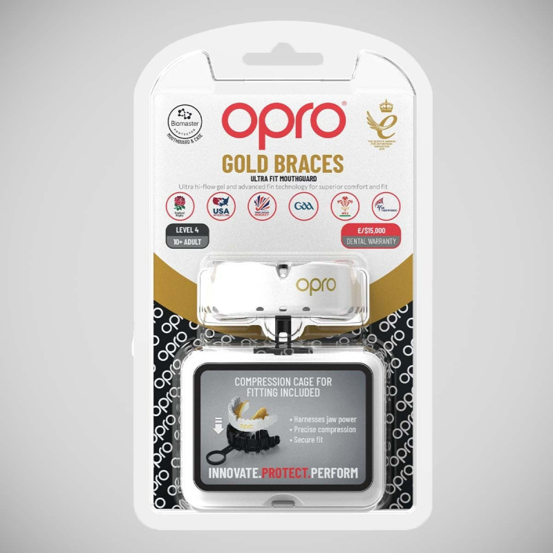 Капа OPRO Gold Braces під брекети, Доросла (вік 11+) Dark Blue/Pearl, Посадка: кип’ятіння та компресійна клітка, Медичний полімер, Гель Hi-Flow, Синій