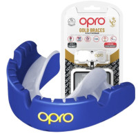Капа OPRO Gold Braces под брекеты, Взрослая (возраст 11+) Dark Blue/Pearl, Посадка: кипячение и компрессионная клетка, Медицинский полимер, Гель Hi-Flow, Синий
