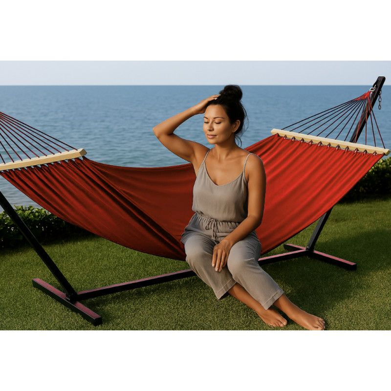 Монотонний гамак з планкою WISH червоний двомісний XXL 200х150 WCG