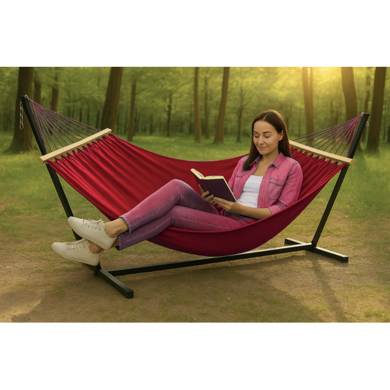 Монотонний гамак з планкою WISH червоний двомісний XXL 200х150 WCG