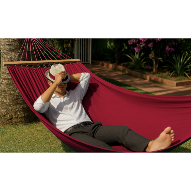 Монотонний гамак з планкою WISH червоний двомісний XXL 200х150 WCG