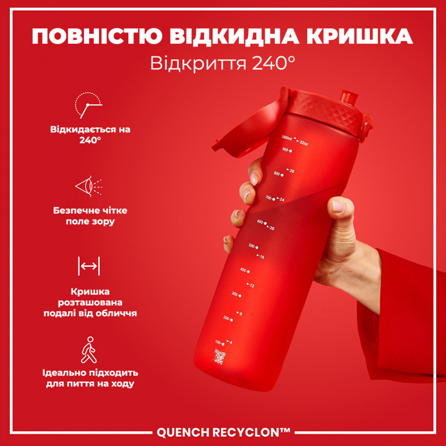 Пляшка для води ION8 1000 мл. (ЕКО пляшка) BPA Free, Red
