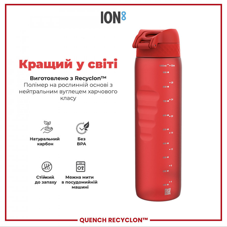 Пляшка для води ION8 1000 мл. (ЕКО пляшка) BPA Free, Red