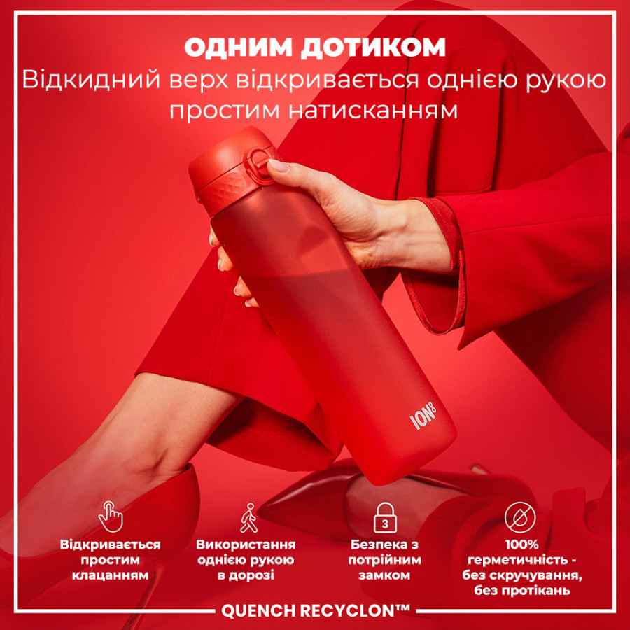 Пляшка для води ION8 1000 мл. (ЕКО пляшка) BPA Free, Red