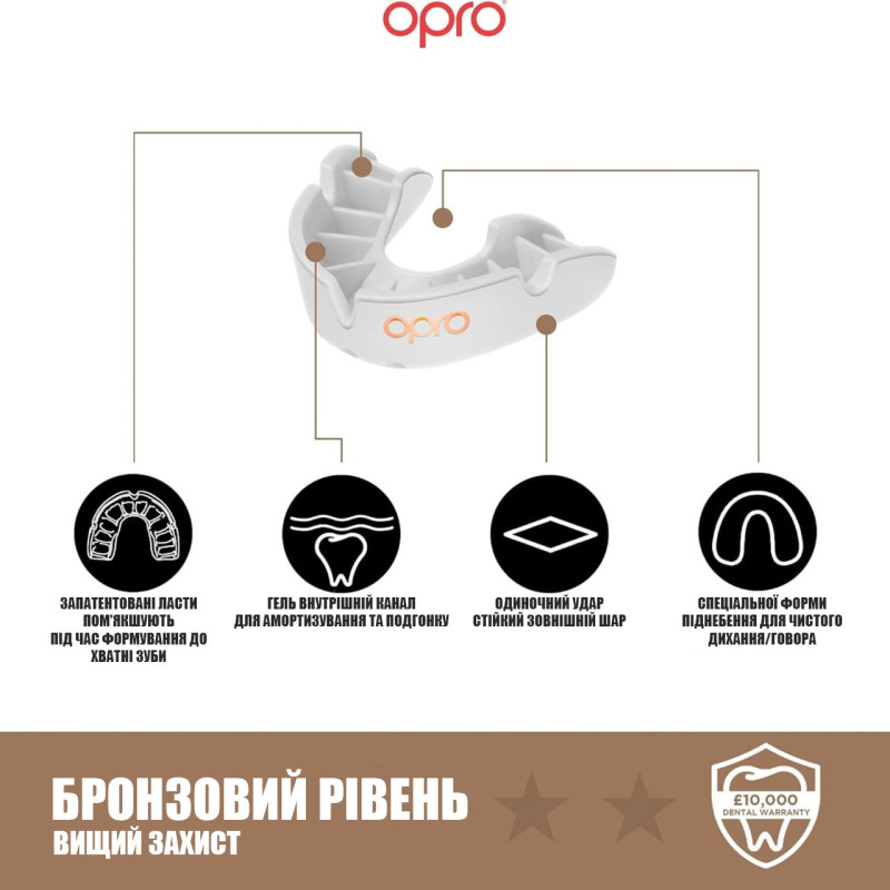 Капа боксерська OPRO Junior Bronze UFC Hologram White (art.002264002)