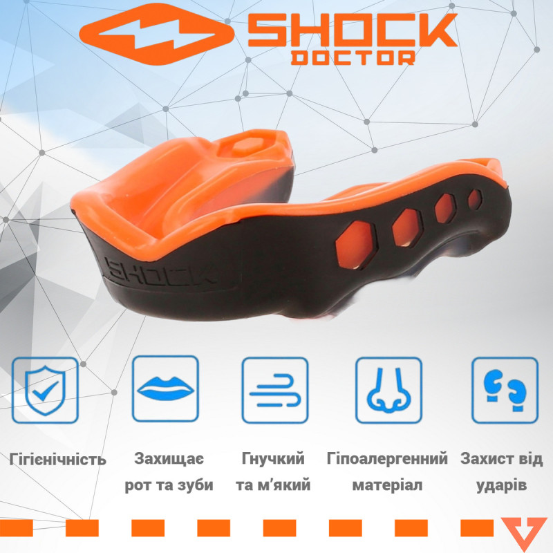 Капа Shock Doctor Gel Max, Взрослая (возраст 11+) Black/Orange, Посадка: Формируется под прикус, Термополимер, Черно-оранжевый