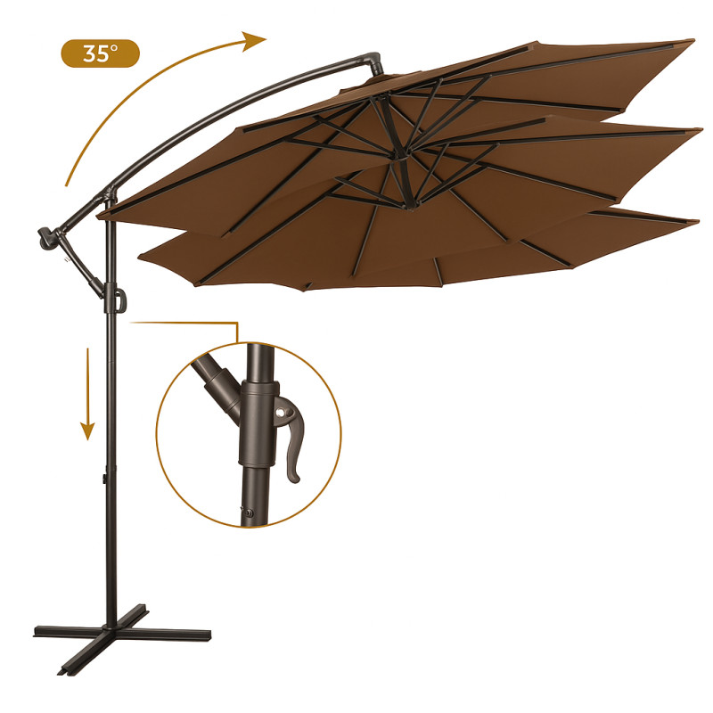 Садовый зонт регулируемый 3 м с наклоном Коричневый + чехол WCG