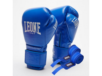 Боксерські рукавиці Leone GN111 THE GREATEST Blue 16 унцій (бинти 4 м. в комплекті)