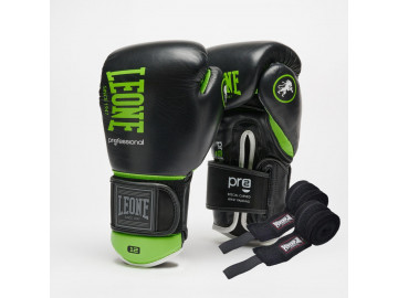 Боксерські рукавиці Leone GN115 PROFESSIONAL 2 Black 12 унцій (бинти 4 м. в комплекті)