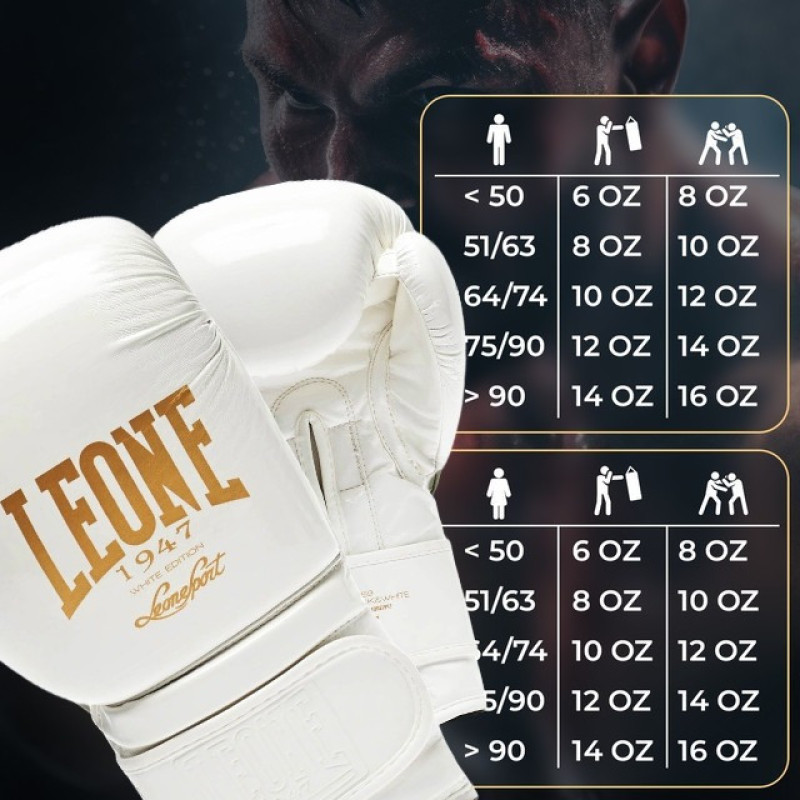 Боксерські рукавиці Leone GN059W White/Gold 16 унцій 