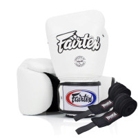 Боксерські рукавиці Fairtex BGV1 White (бинти в комплекті), 14 унцій, Натуральна шкіра, Білий