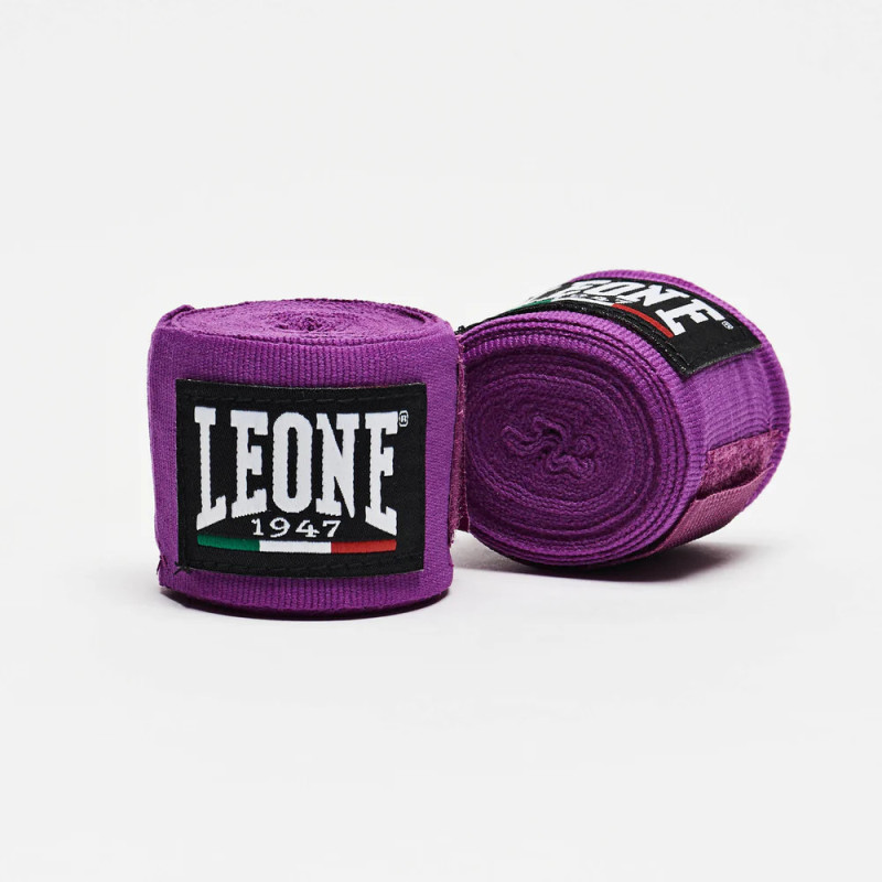 Бинти для боксу Leone AB705 Purple, Комплект: 2 шт. з футляром, Довжина 3.5 м, Бавовна, Нейлон, Еластан, Фіолетовий