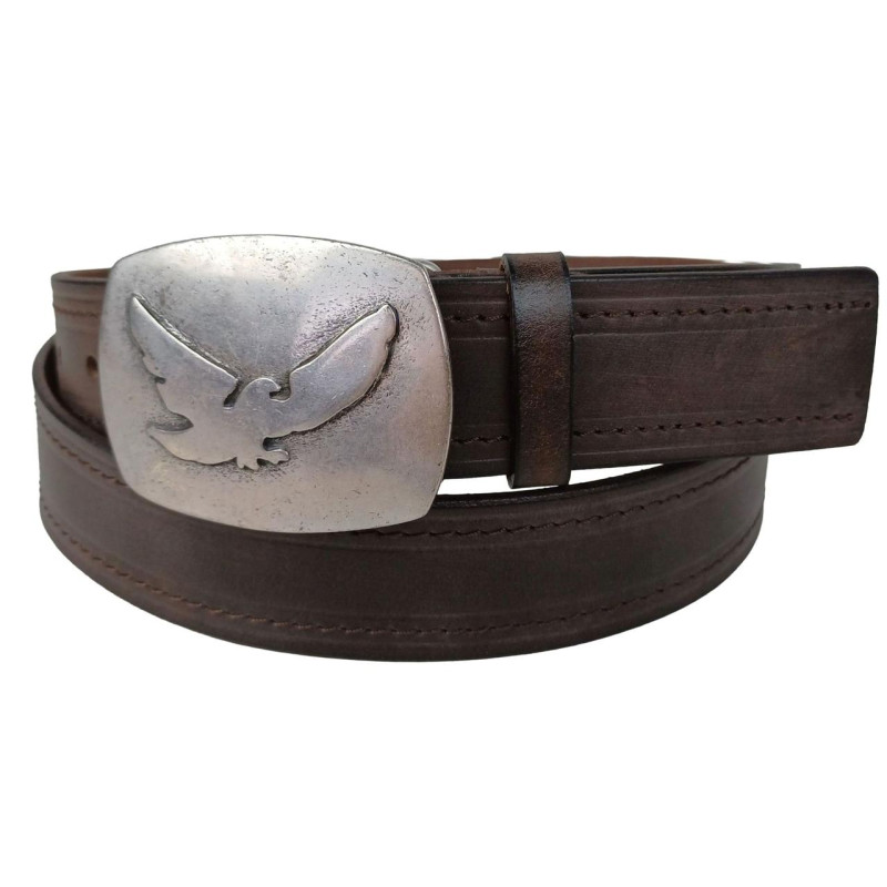 Винтажный мужской кожаный ремень с закрытой пряжкой, бляхой Vanzetti темно-коричневый