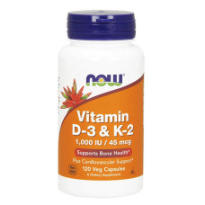 Витамины, Vitamin D-3 & K-2 1000 IU/45 mcg, NOW, 120 капсул