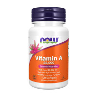 Витамины, Vitamin A 7500 mcg (25,000 IU), NOW, 100 капсул