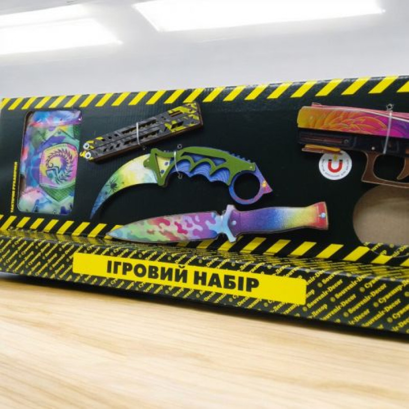 Игровой набор "BIG BOX Nest", деревянный - резинкострел, ножи, перчатки, брелок
