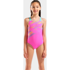 Купальник закритий для дівчат Arena LINES SWIMSUIT SWIM PRO BACK L рожевий, бірюзовий Діт 140 см