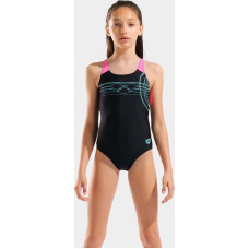 Купальник закритий для дівчат Arena SUNRISE SWIMSUIT SWIM PRO BACK чорний, бірюзовий, рожевий Діт 128 см