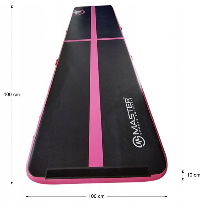 Мат гімнастичний надувний MASTER, 400 x 100 x 10 см, чорно-рожевий