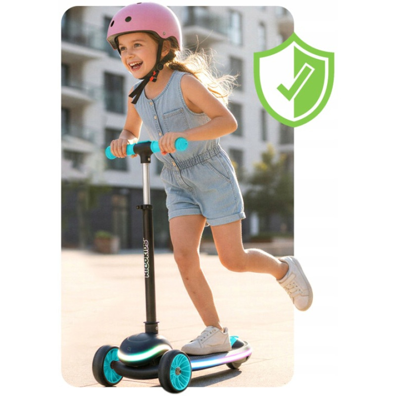 Дитячий самокат триколісний Ricokids Leddi чорно-бірюзовий