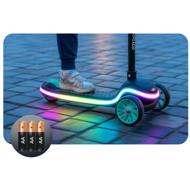 Дитячий самокат триколісний Ricokids Leddi чорно-бірюзовий