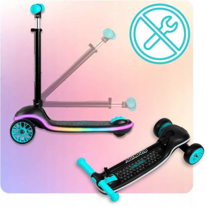 Дитячий самокат триколісний Ricokids Leddi чорно-бірюзовий