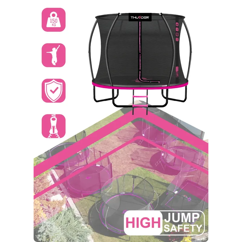 Батут THUNDER INSIDE ULTRA з внутрішньою сіткою 8 футів 244 см чорно-рожевий