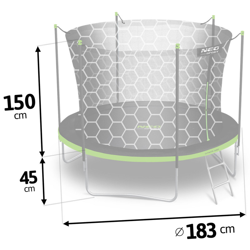 Батути Neo-Sport з внутрішньою сіткою 6 футів 183 см чорно-зелений