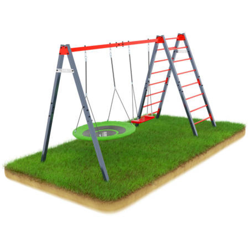 Гойдалка з гніздом лелеки та драбиною K-Sport KSOZ015D - червоно-сіра