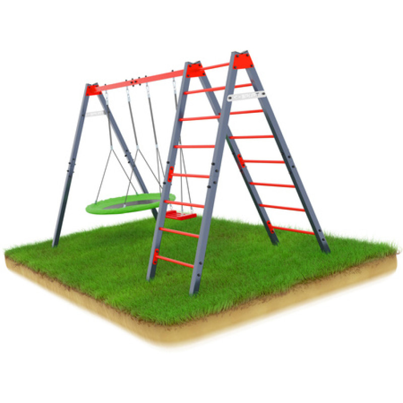 Гойдалка з гніздом лелеки та драбиною K-Sport KSOZ015D - червоно-сіра