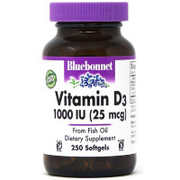 Витамин D3 1000IU, Bluebonnet Nutrition, 250 желатиновых капсул
