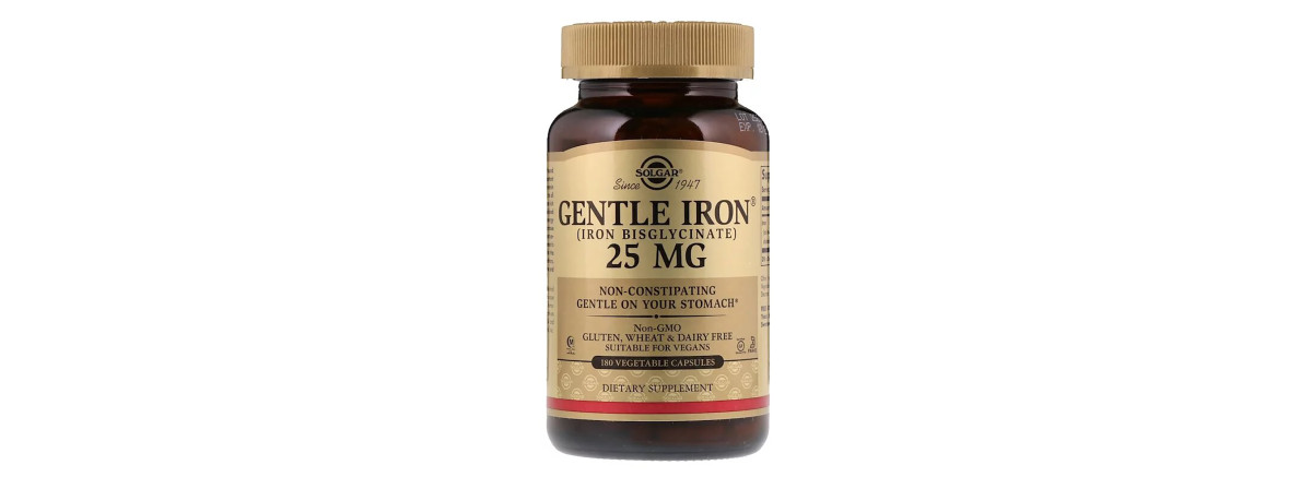 Хелатне Залізо, 25 мг, Gentle Iron, Solgar, 180 вегетаріанських капсул