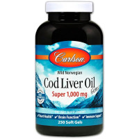 Жир из Печени Норвежской Трески, 1000 мг, Cod Liver Oil, Carlson, 250 желатиновых капсул