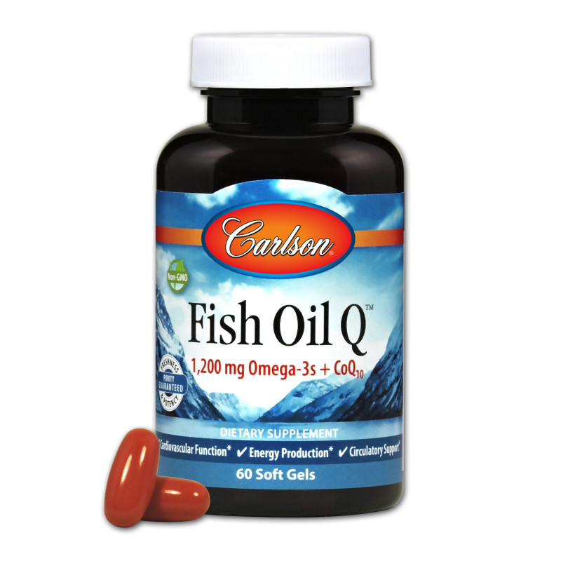 Омега-3 + Коензим Q10, Fish Oil Q, Carlson, 60 гелевих капсул